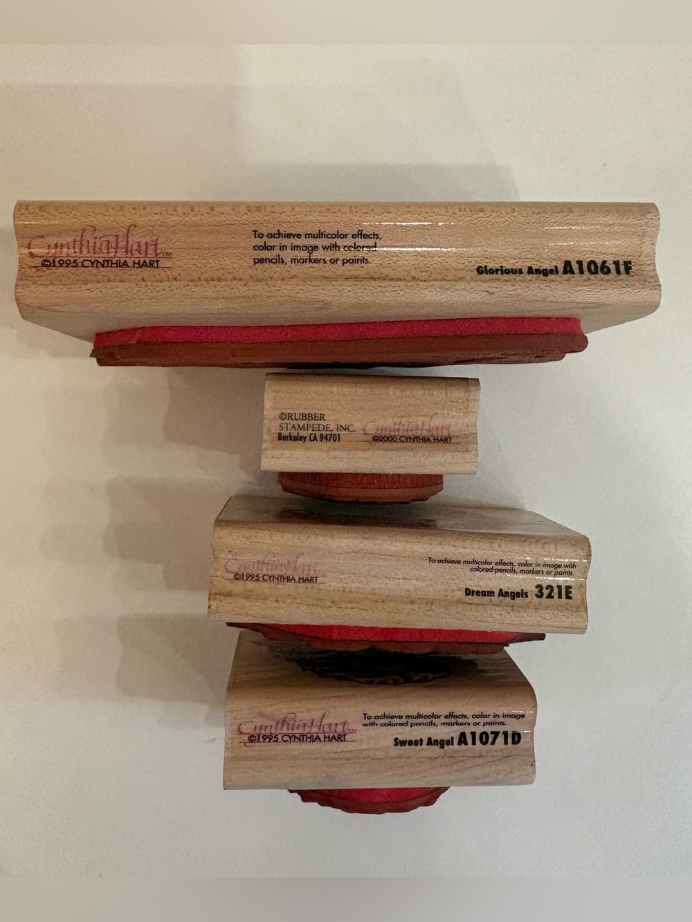 Vintage Cynthia Hart Cherub Angels Wood Stamp Lot (4) 1995 Rubber Stampede - Picture 6 of 7